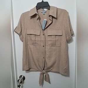 Floral & Ivy Tan Button-Up Women's Top